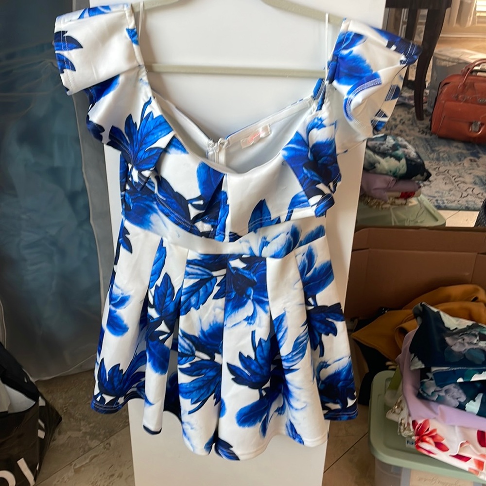 Luxxel Medium Blue and White Floral Romper